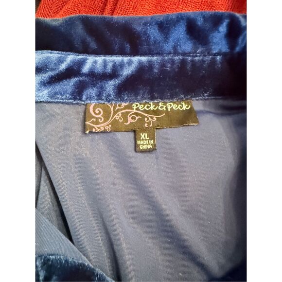 Peck & Peck Midnight Blue Velour Blouse Sz. XL Holidays Occasion Stretch - Picture 6 of 6